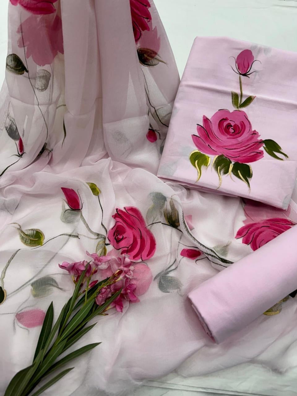 Hand Painted Unstitched Cotton Suit Set