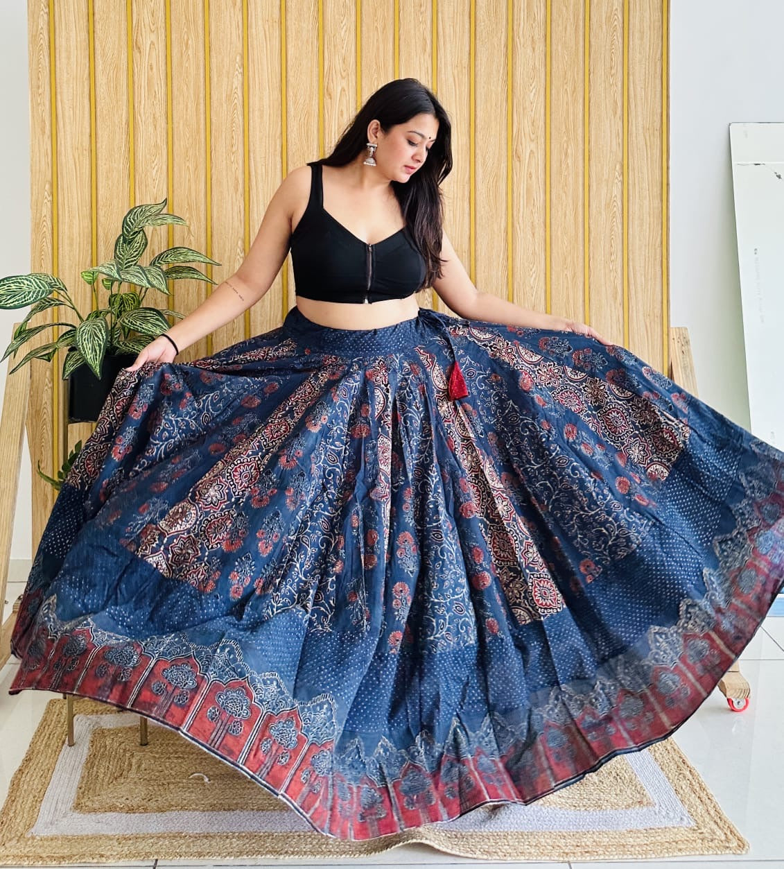Handblock Ajrakh Print Cotton Skirt