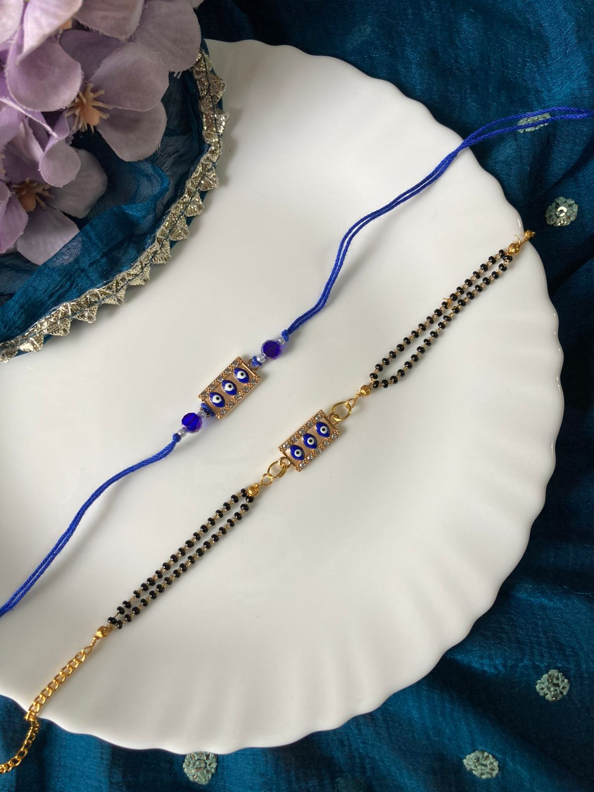 Evil Eye Bhaiya Bhabhi Thread and Mangalsutra Bracelet Rakhi