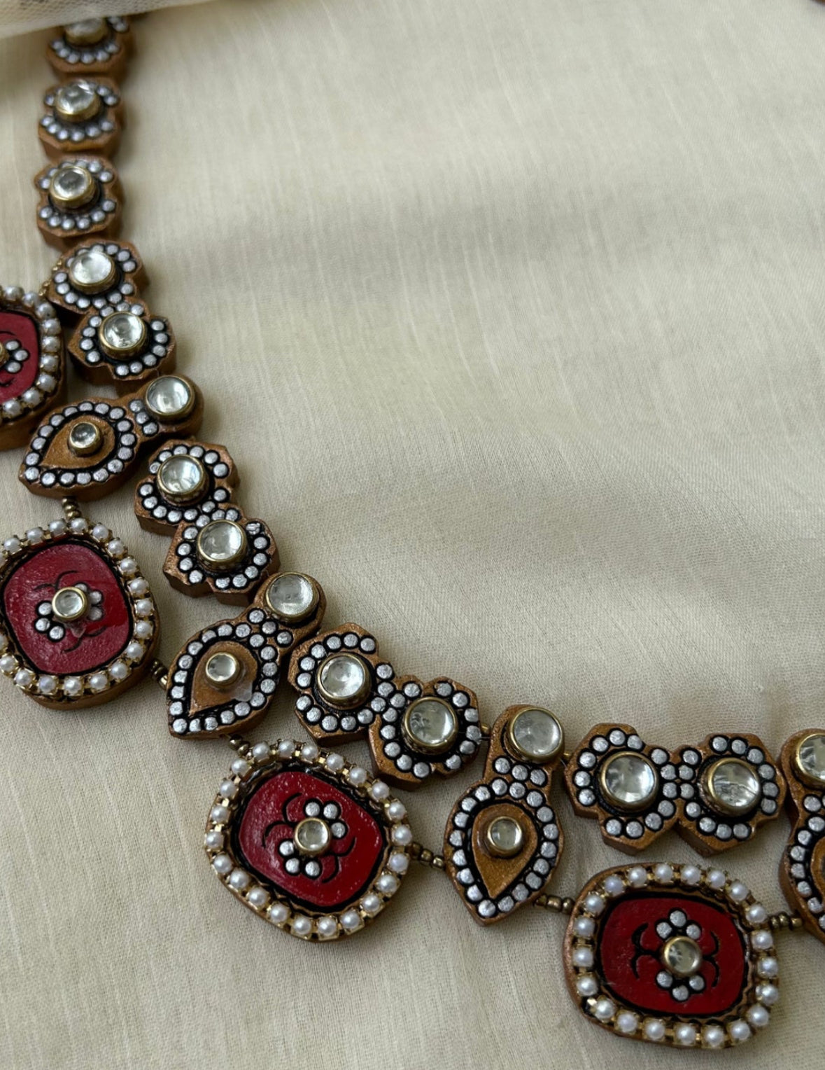 Handmade Terracotta Stone-Embellished Necklace Set