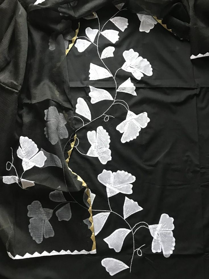 Kota Cotton Hand Floral Appliqué Work Kurta and Duppata