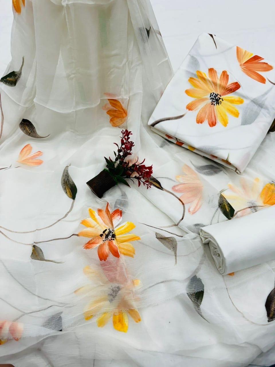 Hand Painted Unstitched Cotton Suit Set