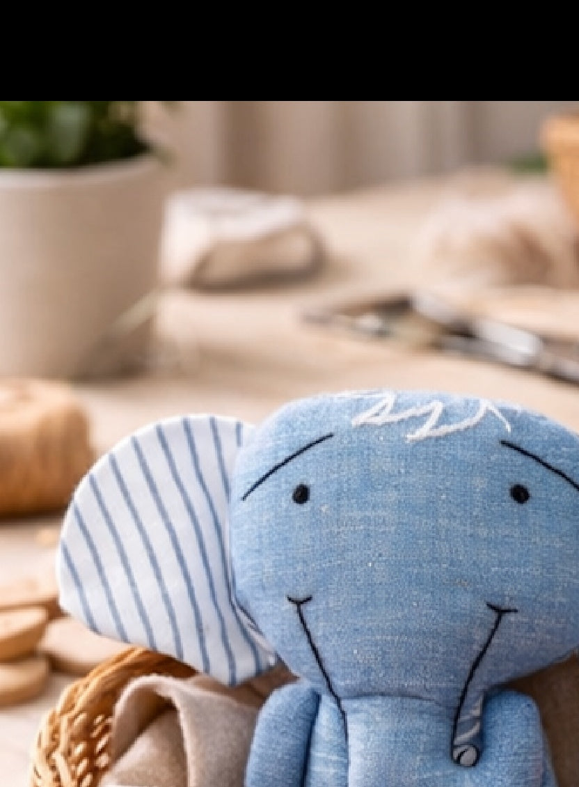 Handmade Upcycled Fabric Elephant Doll Toy for Kids
