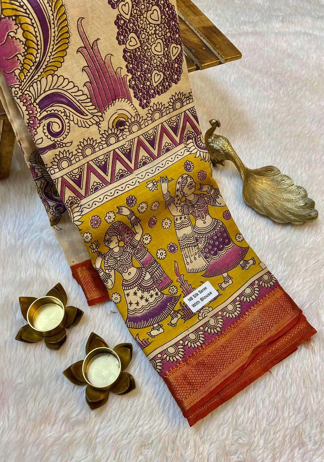 Semi Silk Hand Kalamkari Saree
