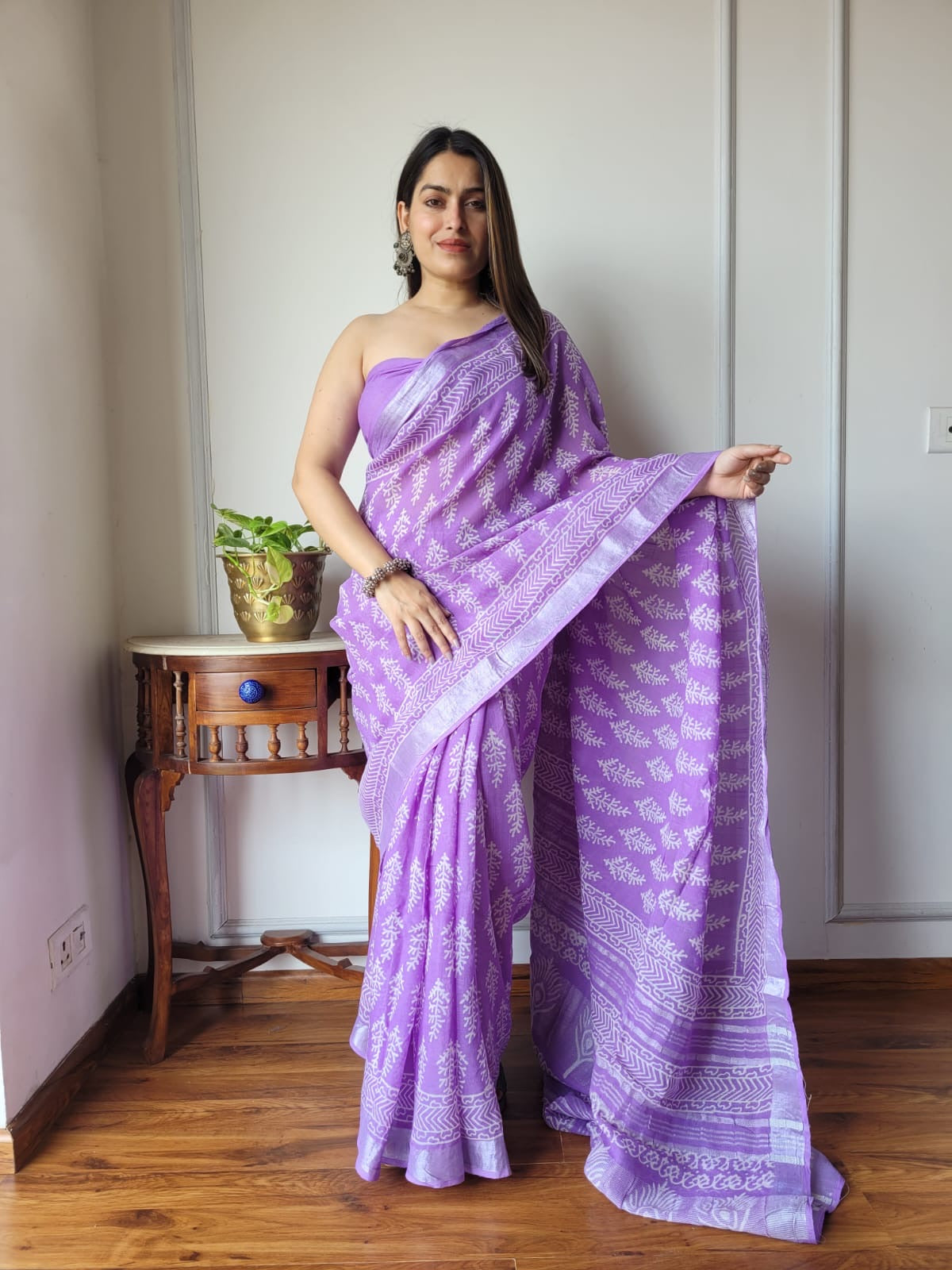 Block Printed Linen Saree