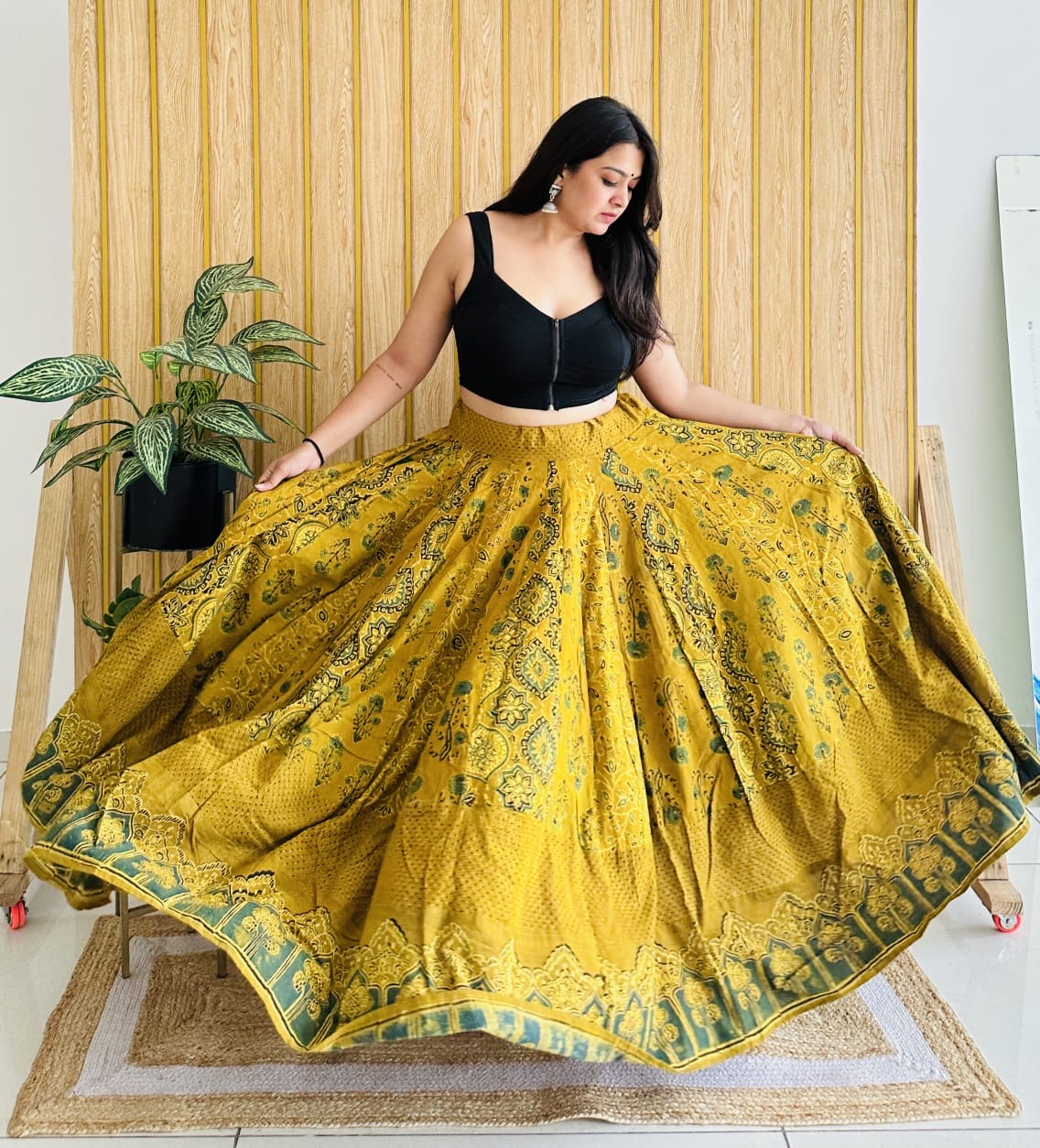 Handblock Ajrakh Print Cotton Skirt