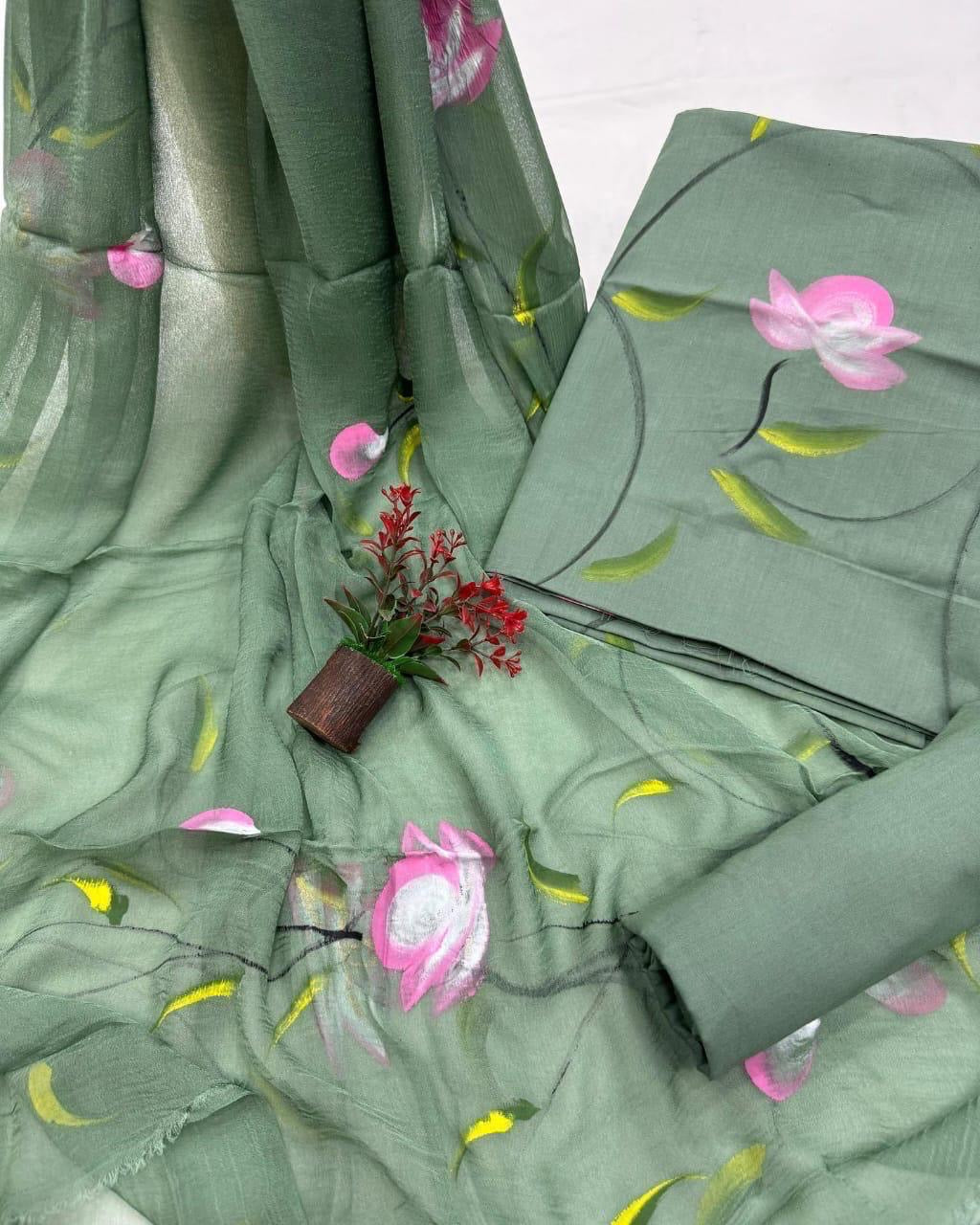Hand Painted Unstitched Cotton Suit Set