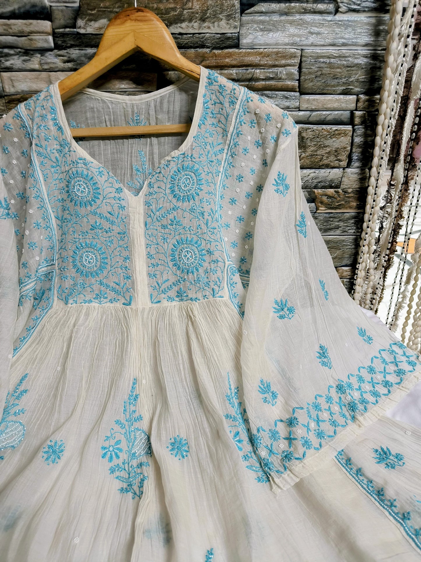 Hand Chikankari Pure Mul Tunic with Dupatta