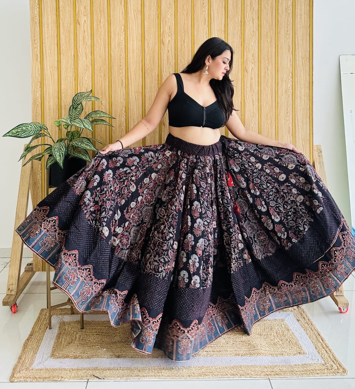 Handblock Ajrakh Print Cotton Skirt