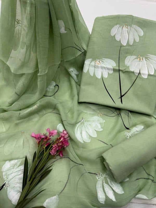Hand Painted Unstitched Cotton Suit Set