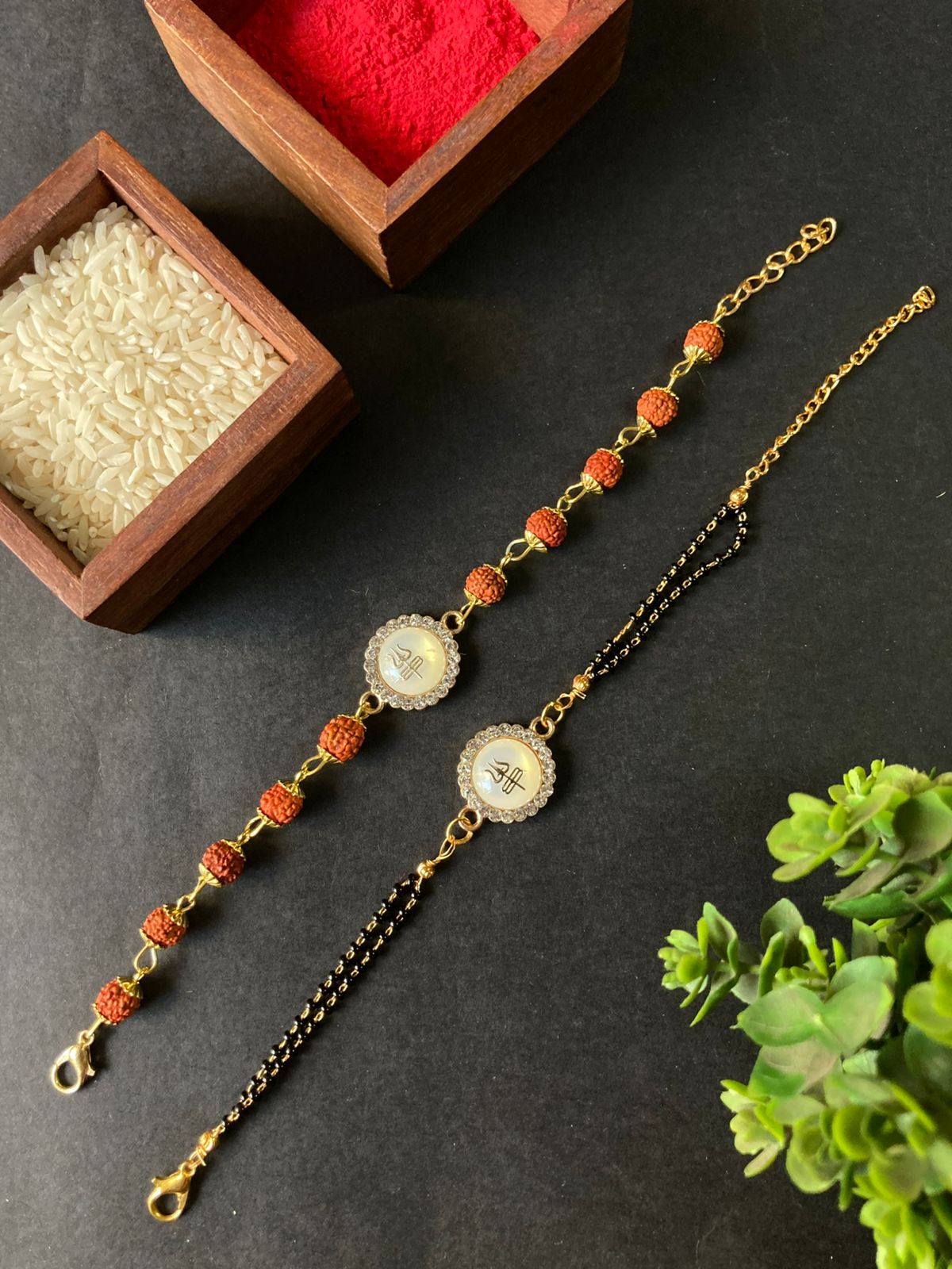 Om Bhaiya Bhabhi Rudraksh - Mangalsutra Bracelet Rakhi
