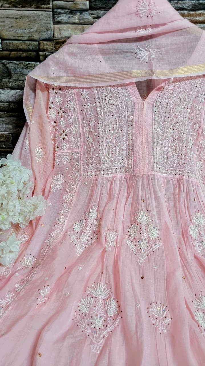 Mul Chanderi Gown Set