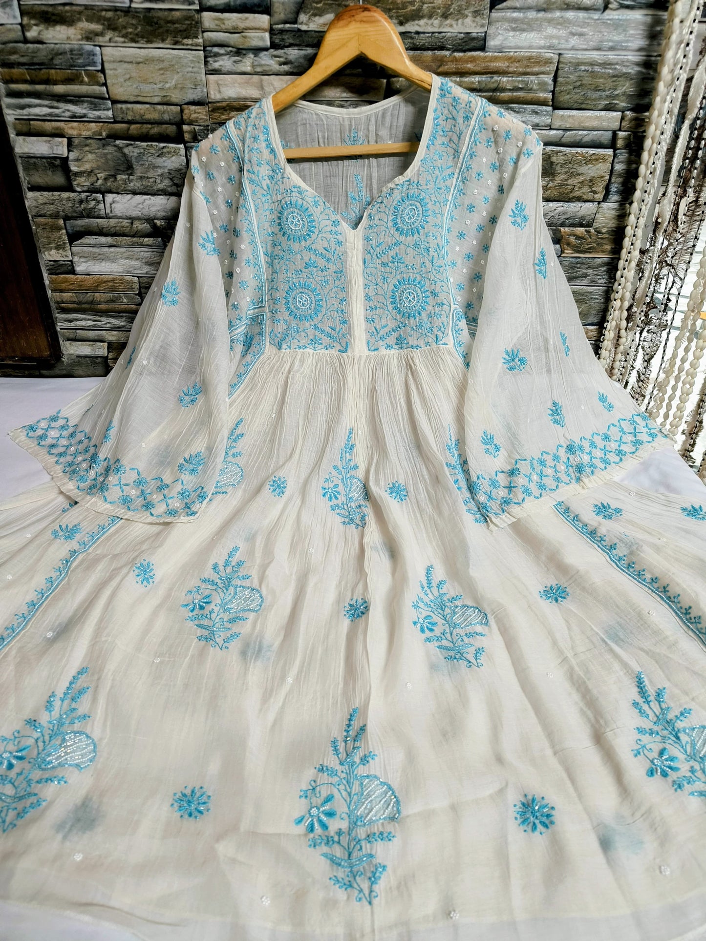 Hand Chikankari Pure Mul Tunic with Dupatta