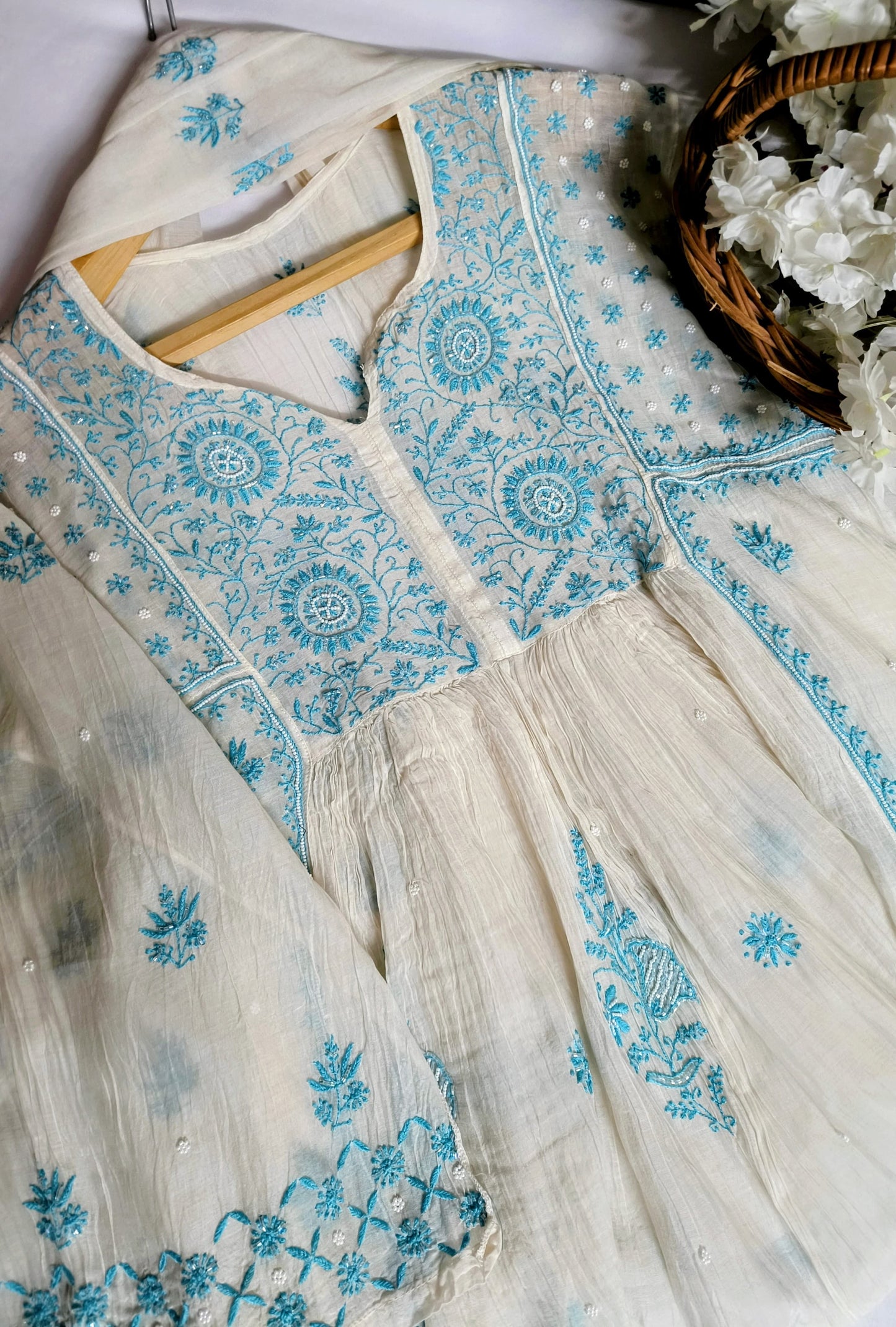 Hand Chikankari Pure Mul Tunic with Dupatta