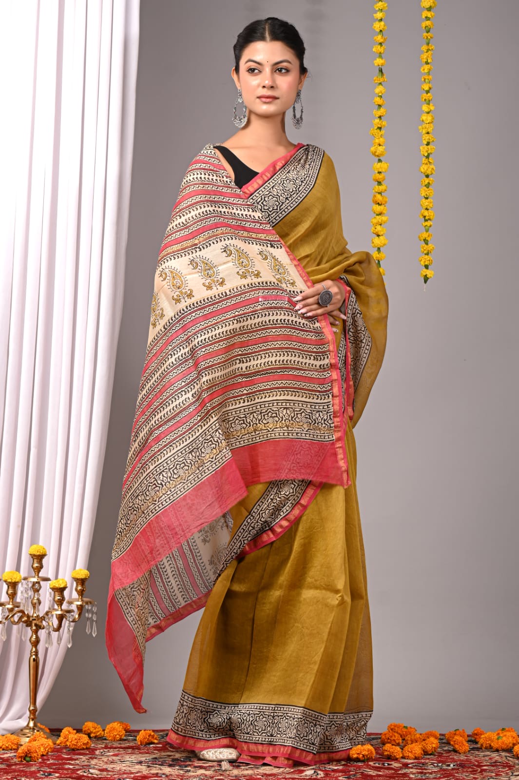 Hand Block Print Chanderi Silk Saree