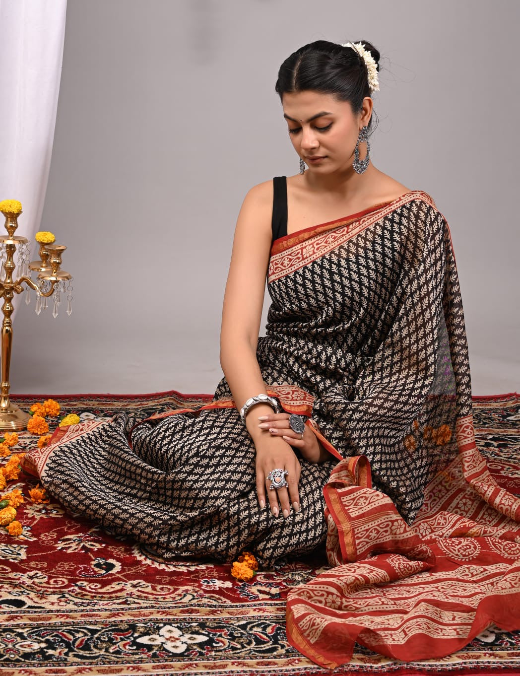Hand Block Print Chanderi Silk Saree
