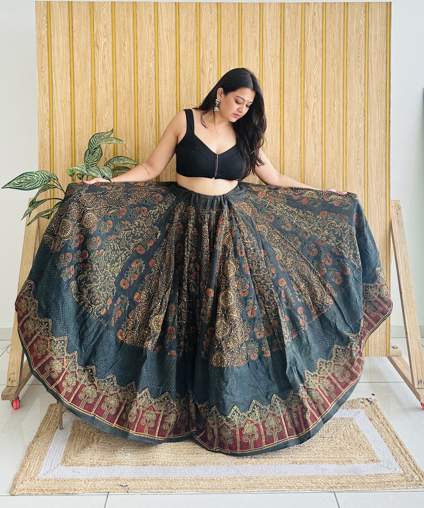 Handblock Ajrakh Print Cotton Skirt