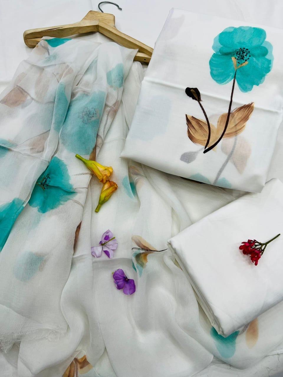 Hand Painted Unstitched Cotton Suit Set