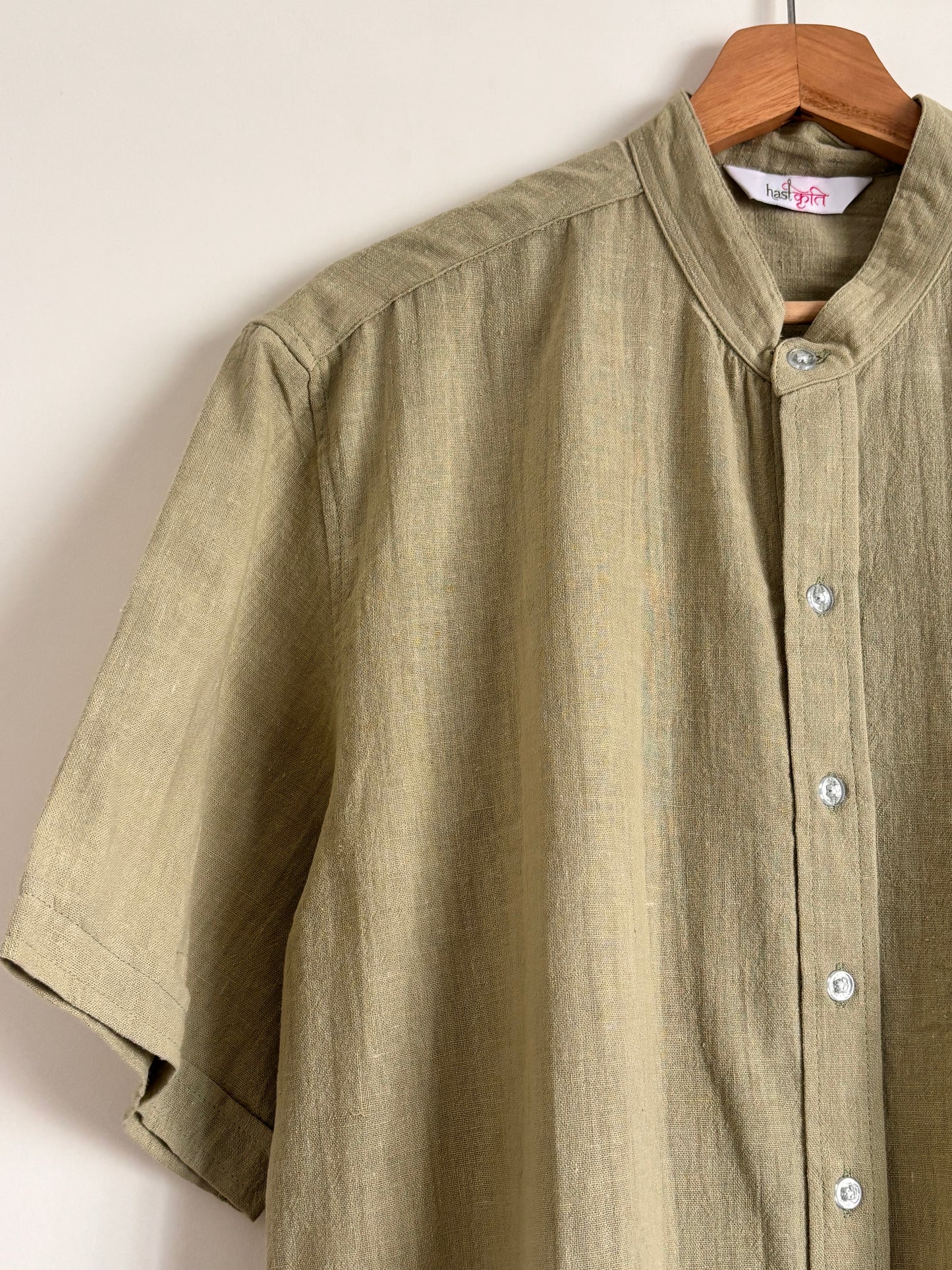 PRITHVI: Sage Green Organic Kala Cotton Shirt | Handwoven Sustainable Cotton