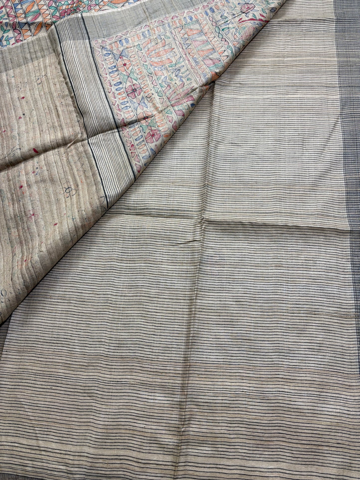 HANDLOOM TUSSAR HANDPAINTED MADHUBANI SAREE