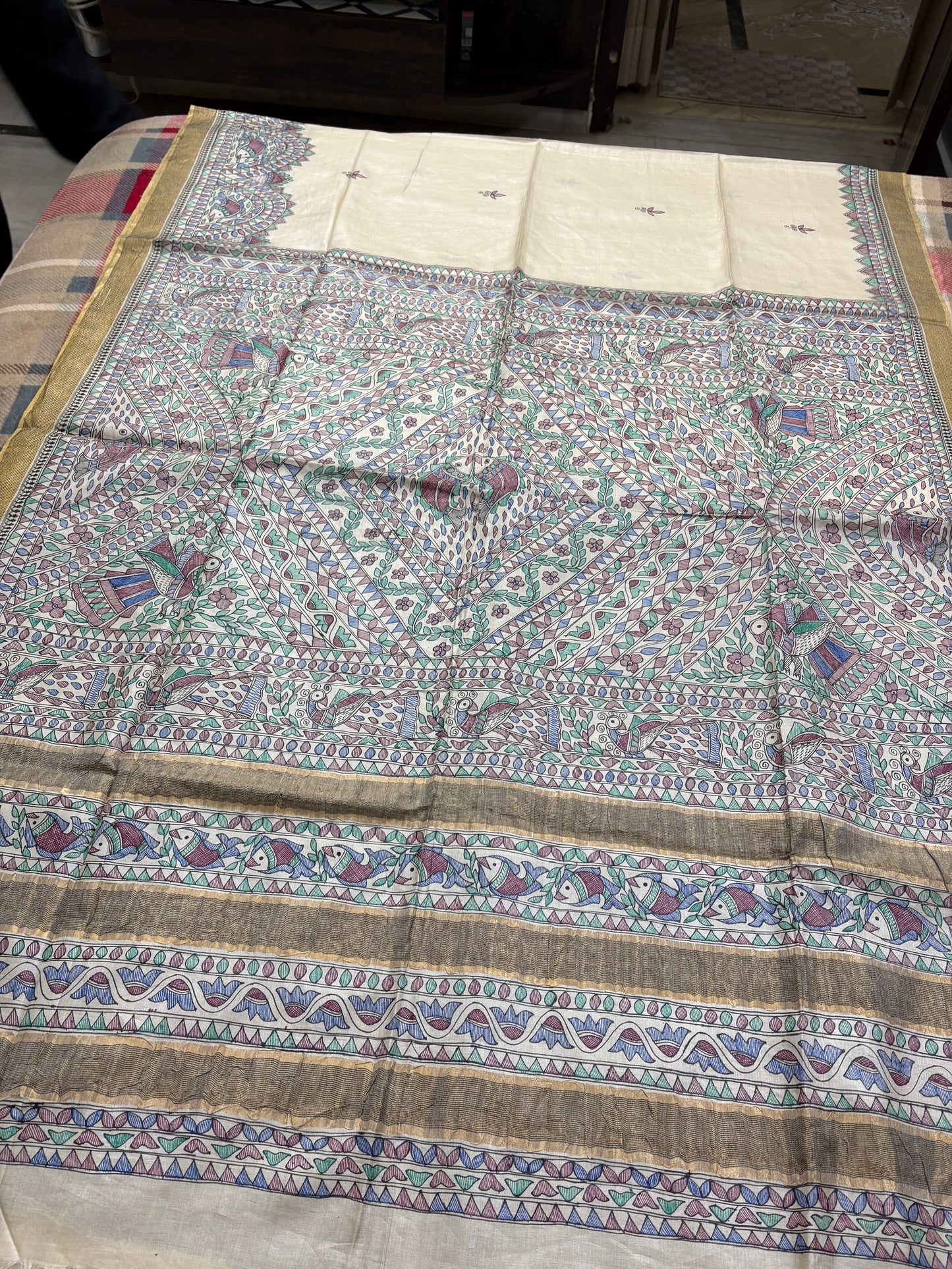 HANDLOOM TUSSAR HANDPAINTED MADHUBANI SAREE
