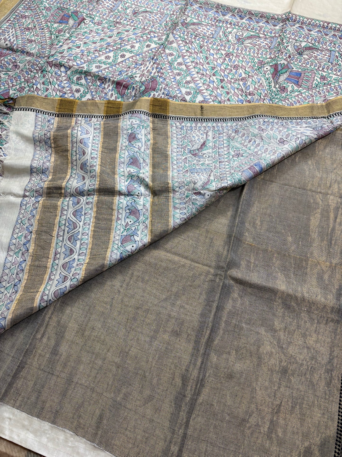 HANDLOOM TUSSAR HANDPAINTED MADHUBANI SAREE