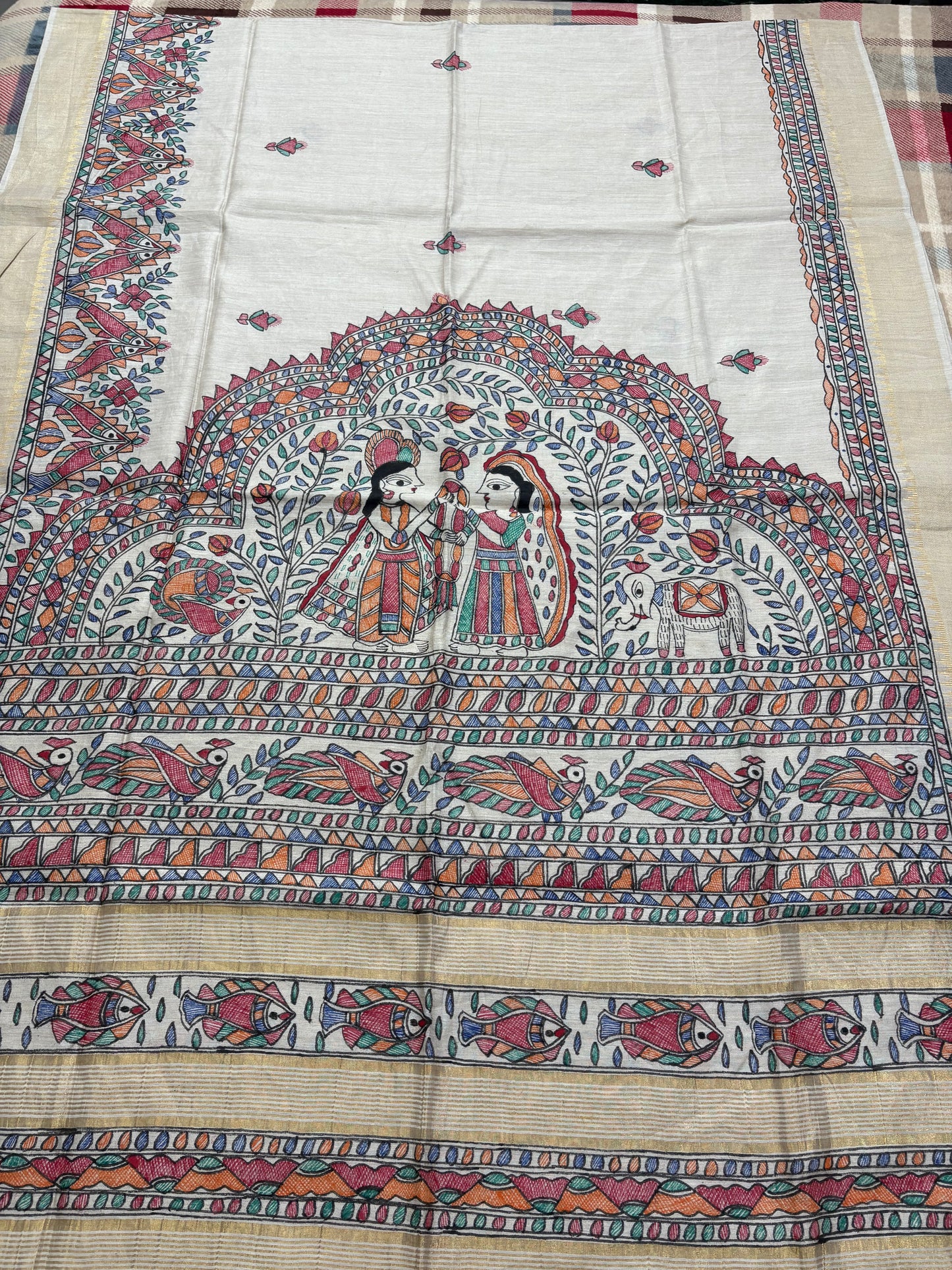 HANDLOOM TUSSAR MADHUBANI SAREE