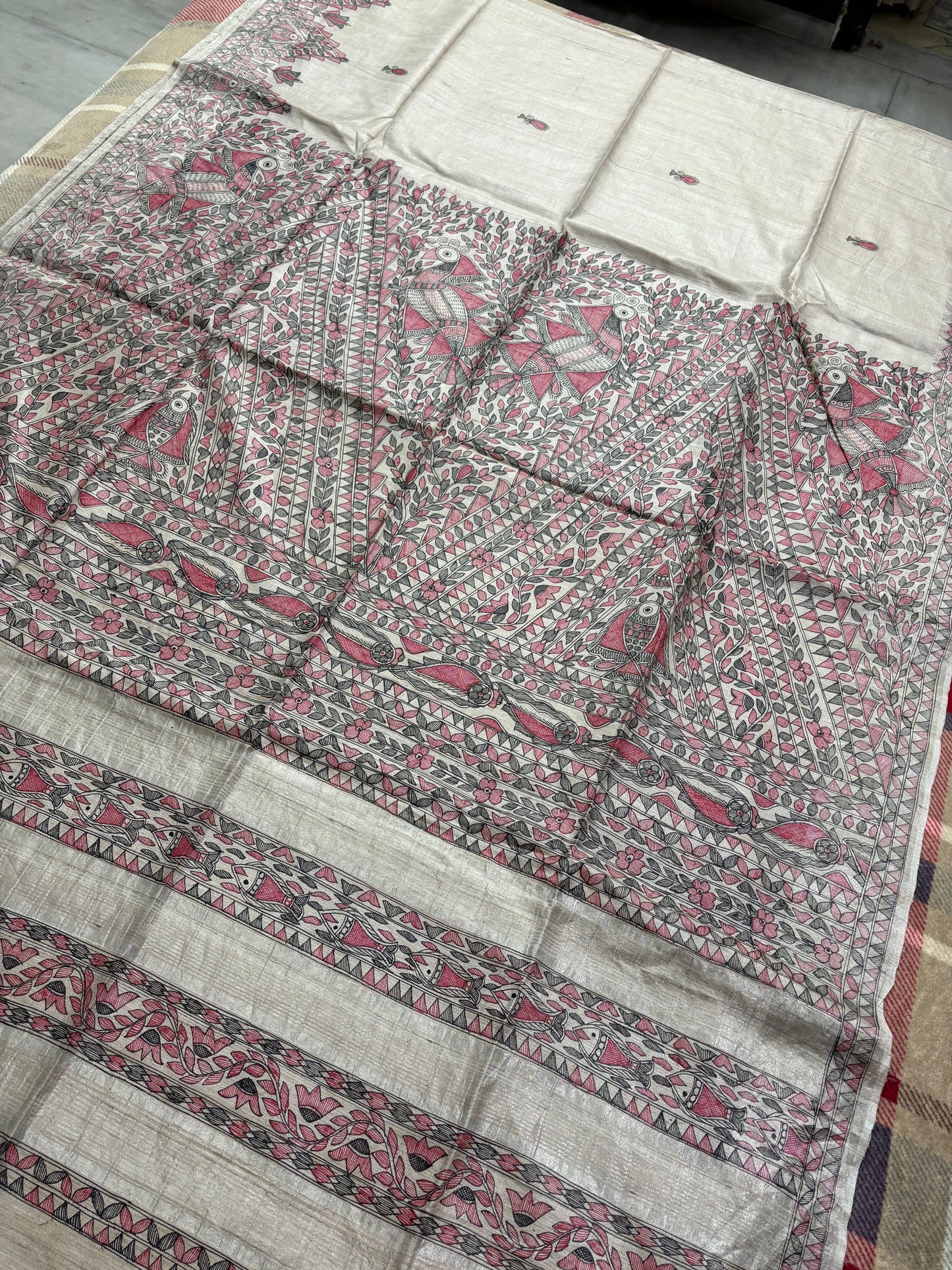 HANDLOOM TUSSAR HANDPAINTED MADHUBANI SAREE