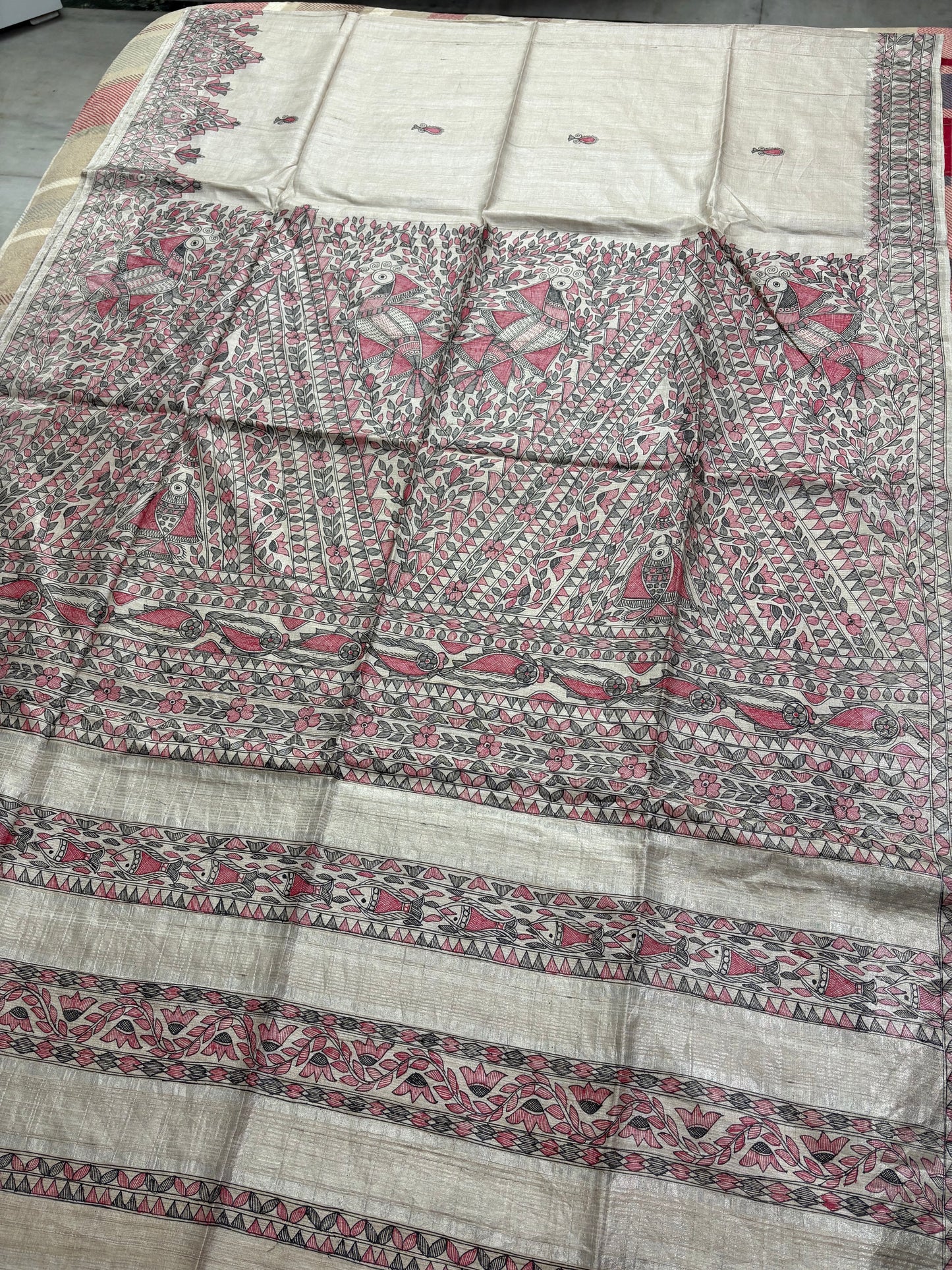 HANDLOOM TUSSAR HANDPAINTED MADHUBANI SAREE