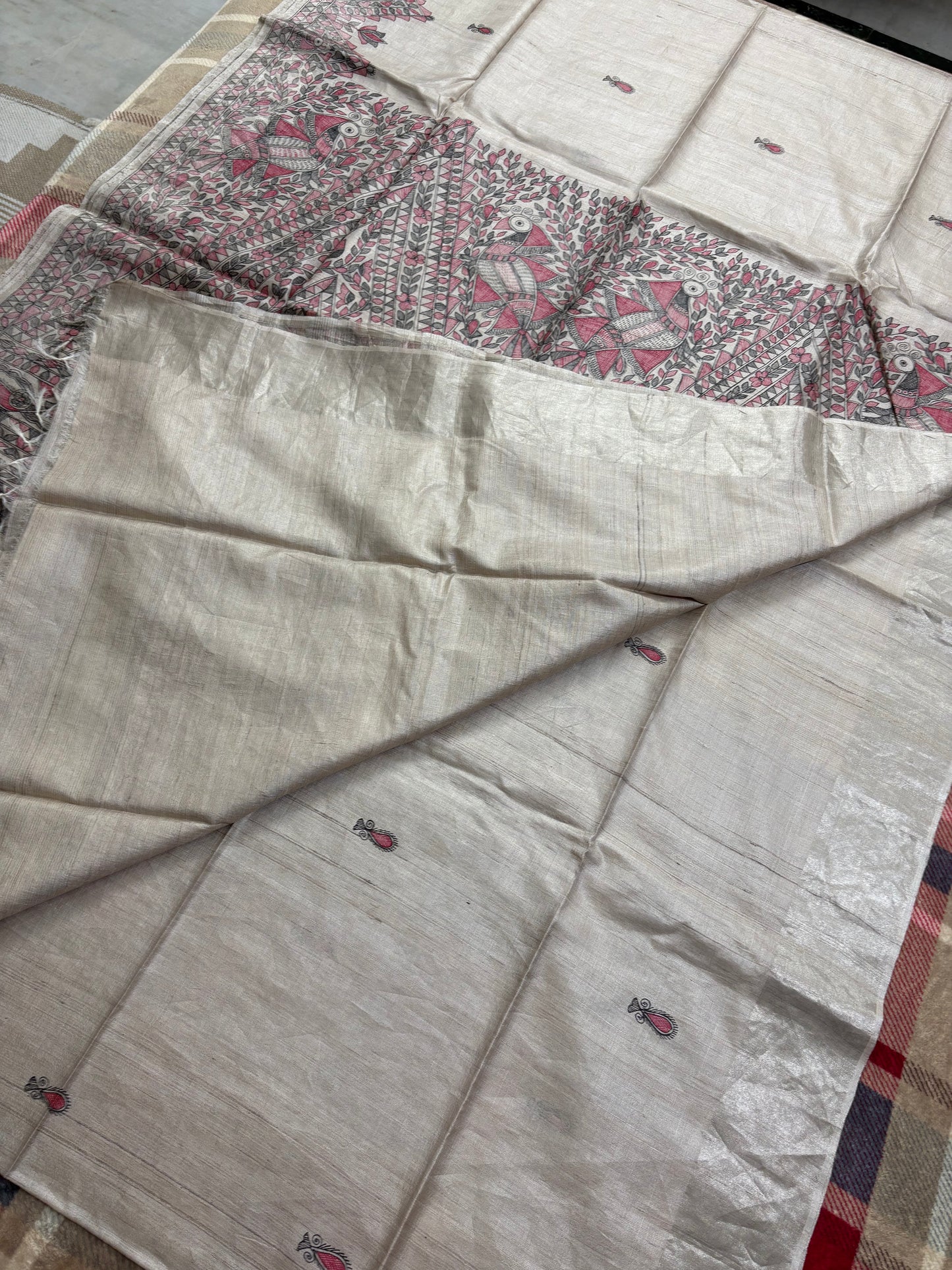 HANDLOOM TUSSAR HANDPAINTED MADHUBANI SAREE