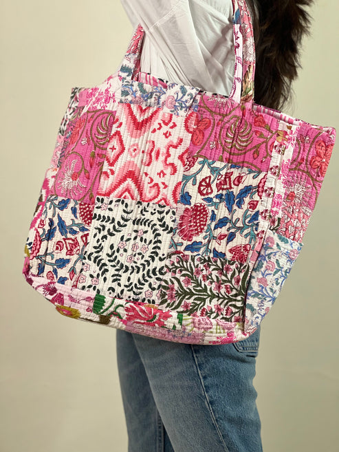 Multi Coloured Patchwork Quilted Everyday Tote Bag