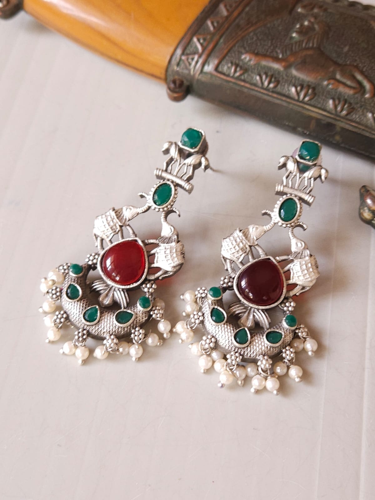 Stone Oxidised Earrings