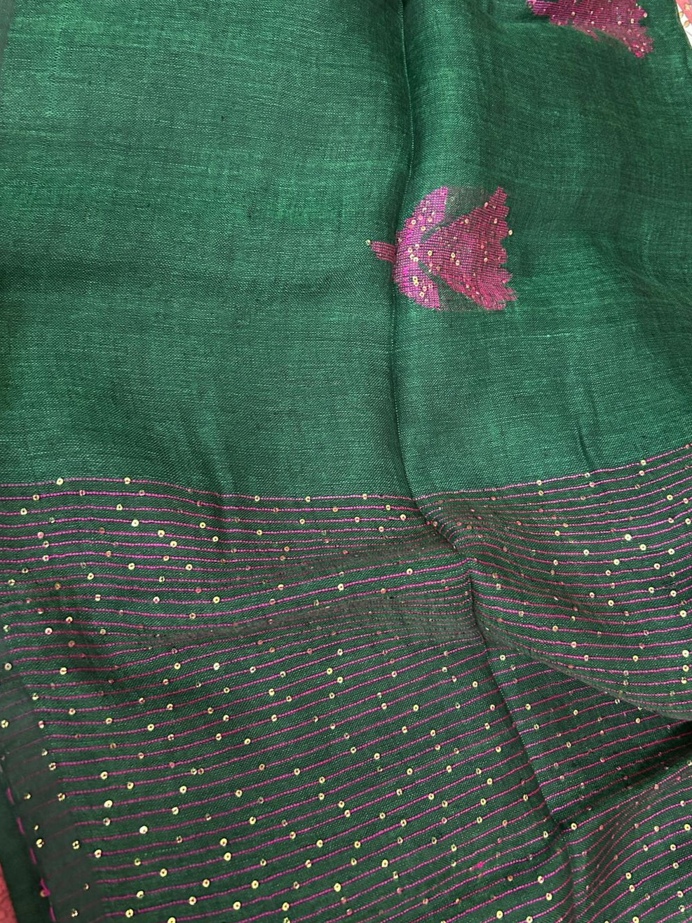 Linen Jamdani Handweaved Sequin Saree