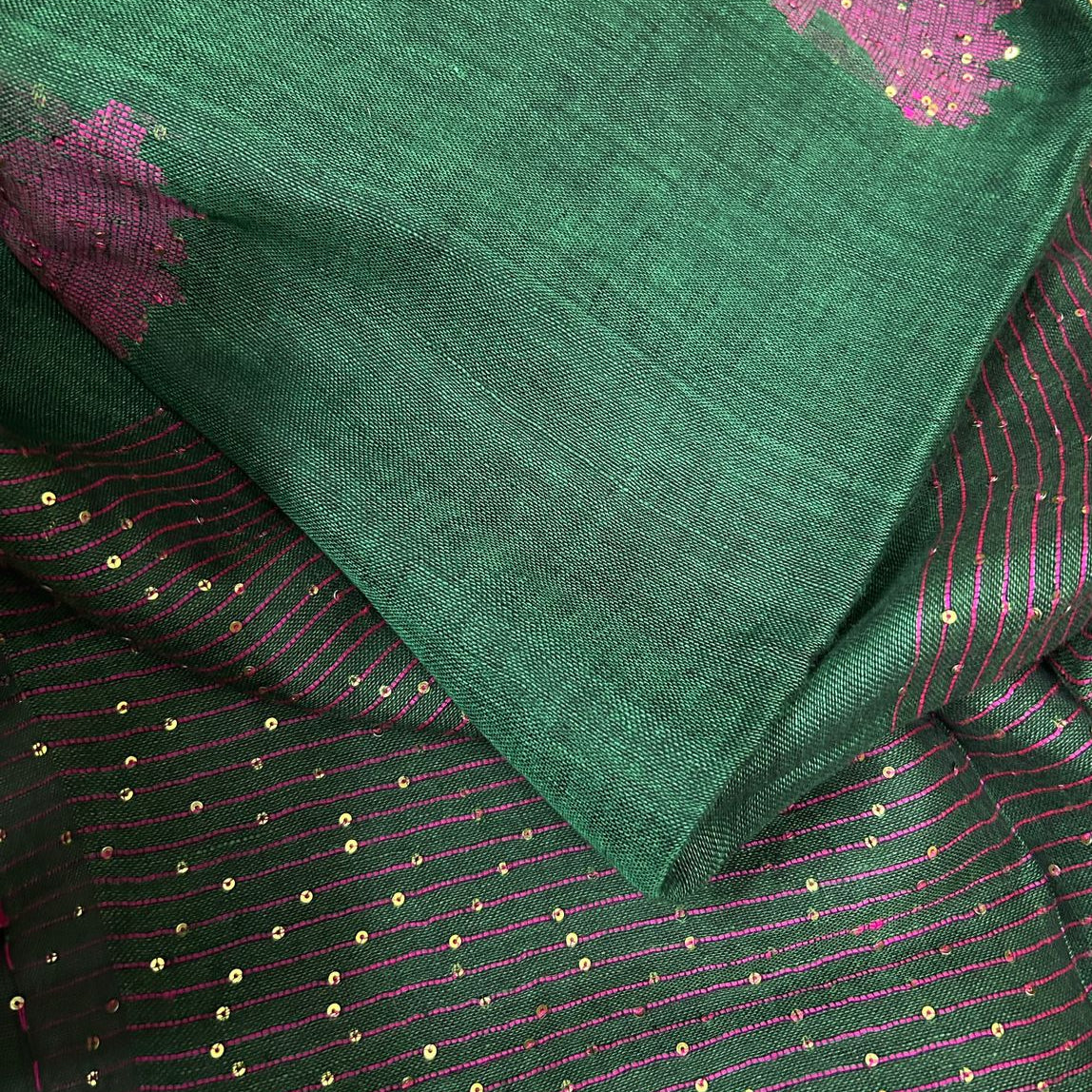 Linen Jamdani Handweaved Sequin Saree