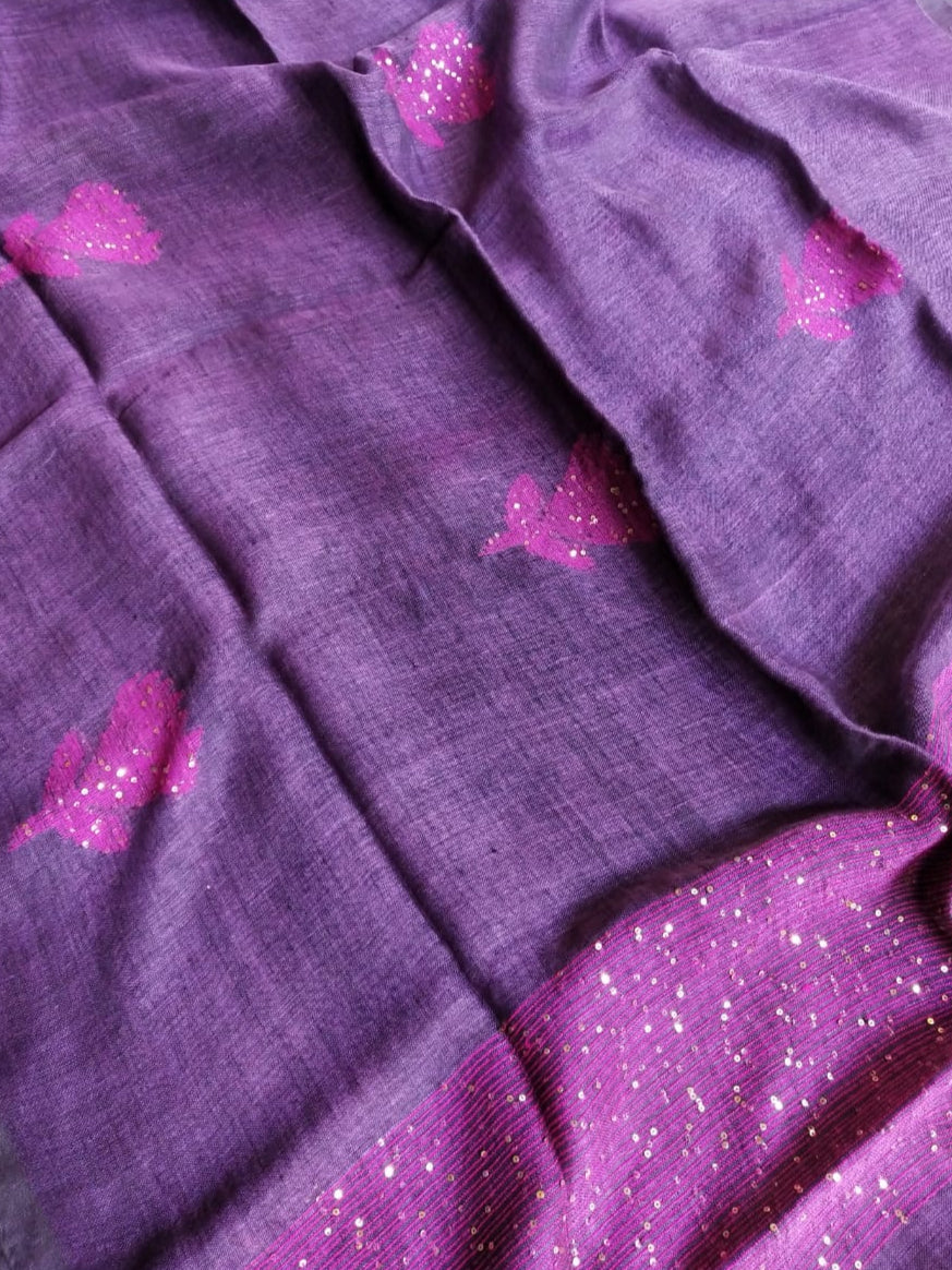 Linen Jamdani Handweaved Sequin Saree