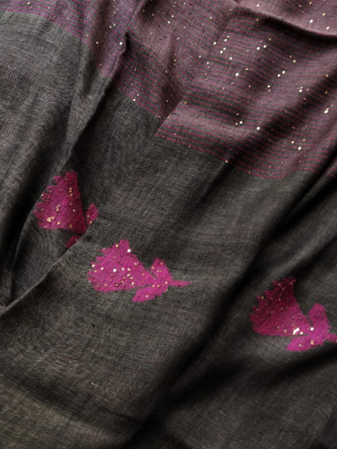 Linen Jamdani Handweaved Sequin Saree