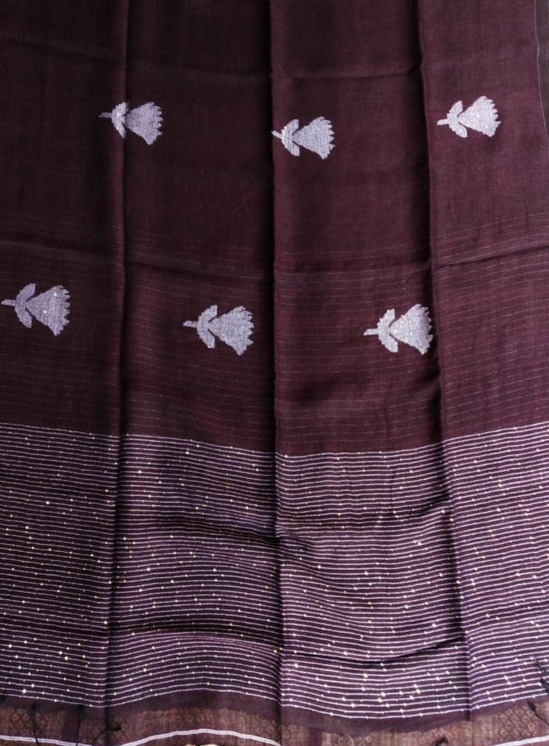 Linen Jamdani Handweaved Sequin Saree