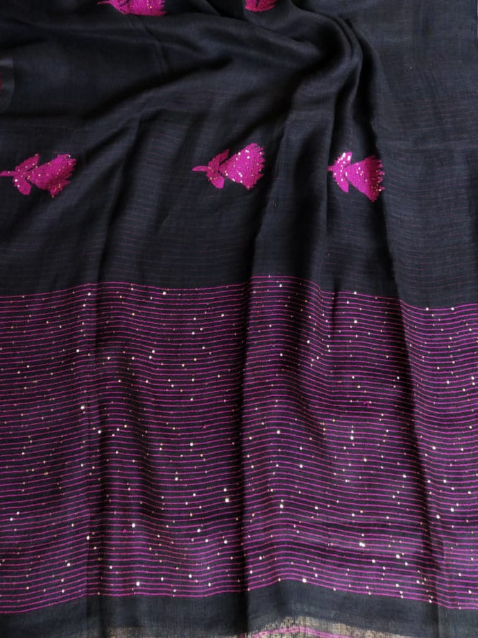 Linen Jamdani Handweaved Sequin Saree