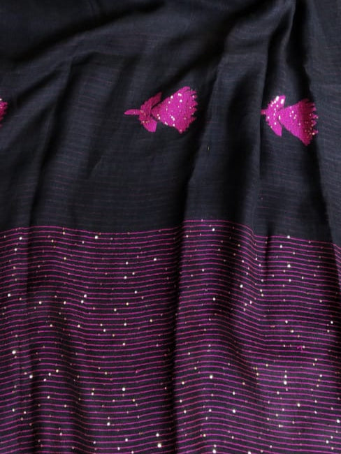 Linen Jamdani Handweaved Sequin Saree