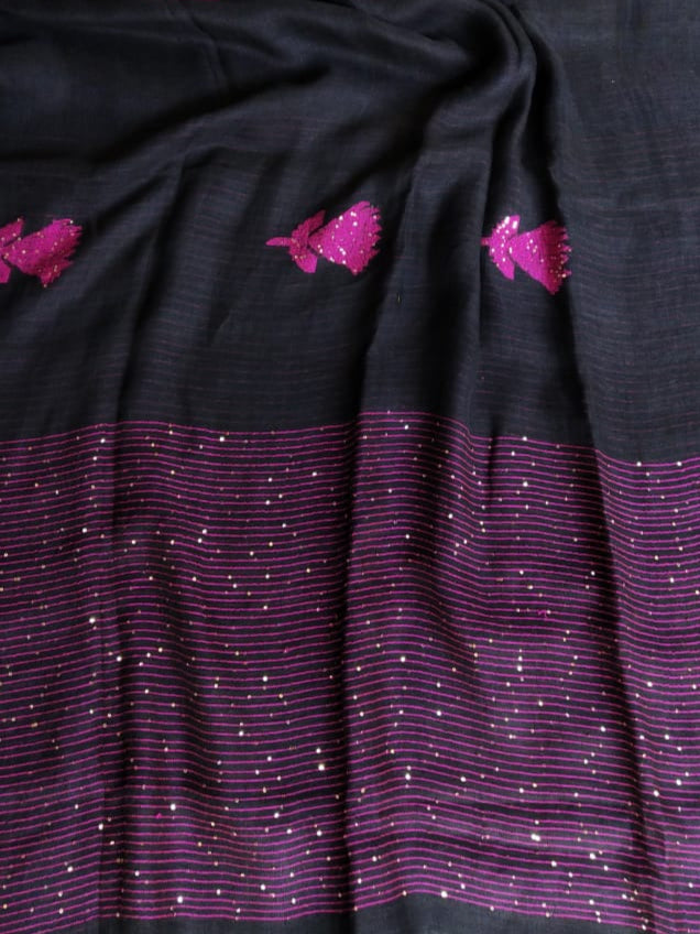 Linen Jamdani Handweaved Sequin Saree