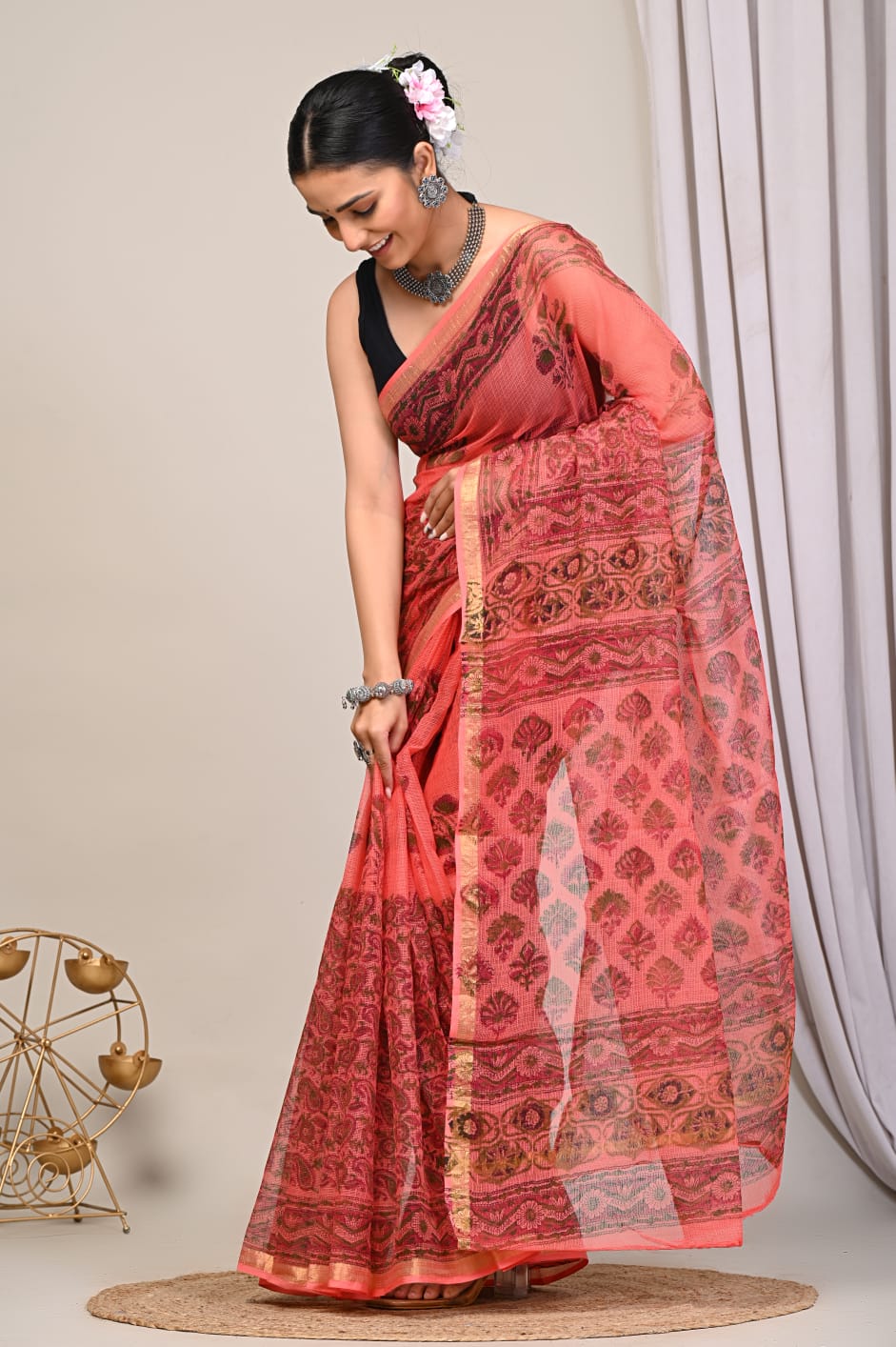 Block Printed Kota Doriya Saree