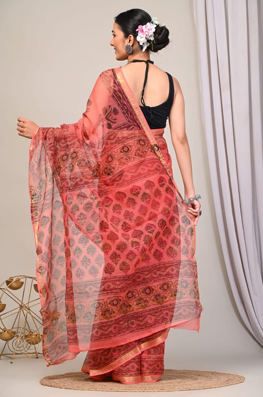 Block Printed Kota Doriya Saree