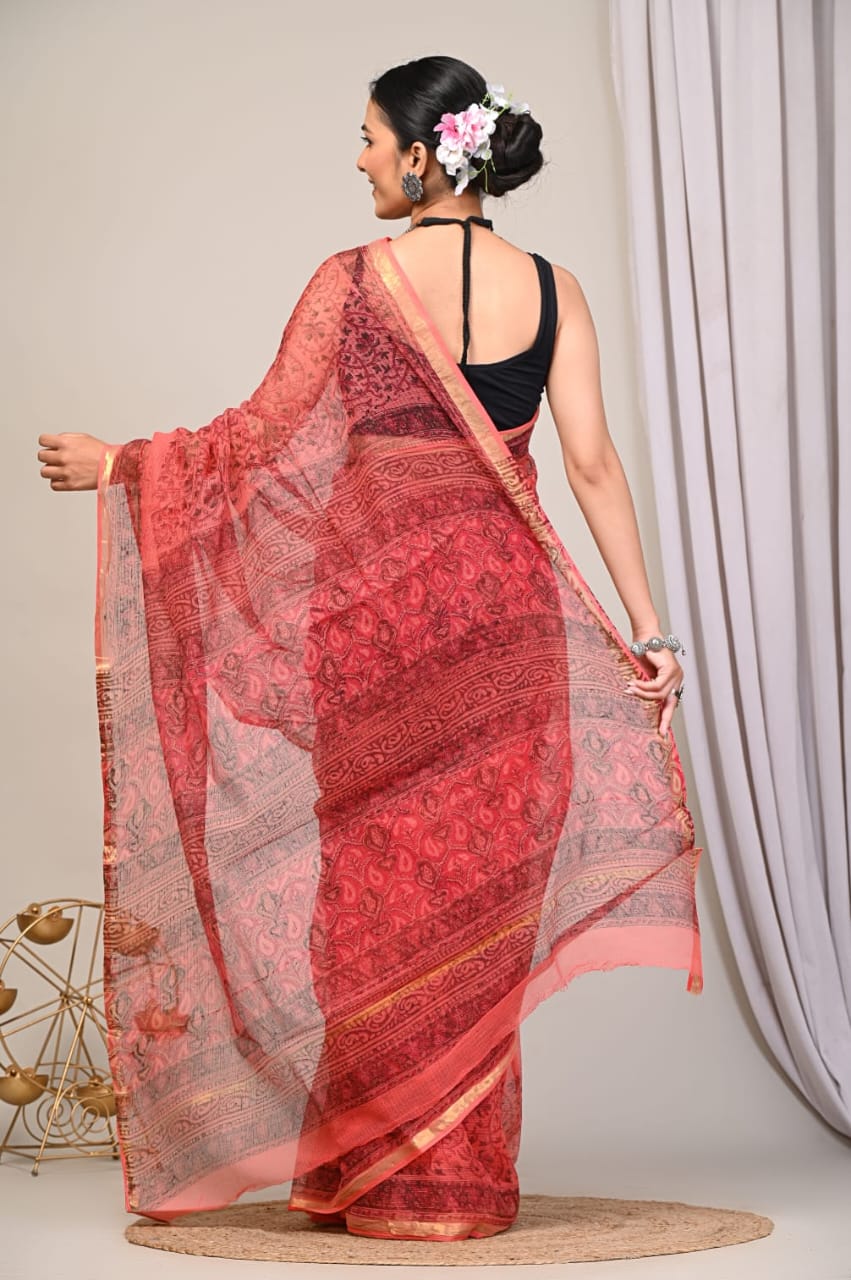Block Printed Kota Doriya Saree