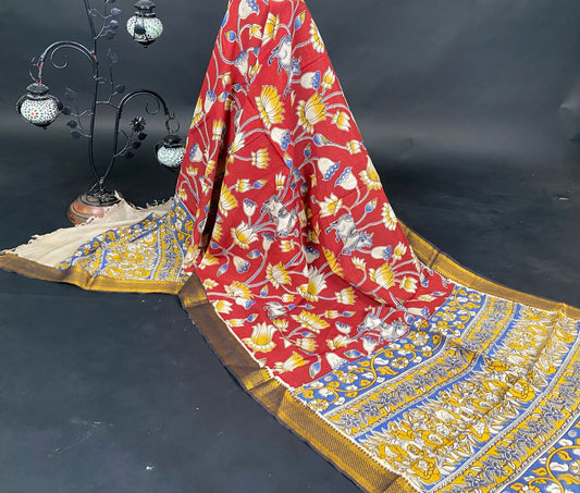 Manglagiri Silk Nizam Border Kalamkari Dupatta