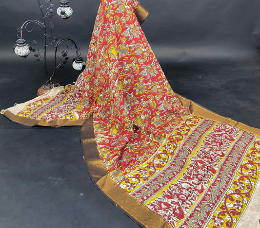 Manglagiri Silk Nizam Border Kalamkari Dupatta