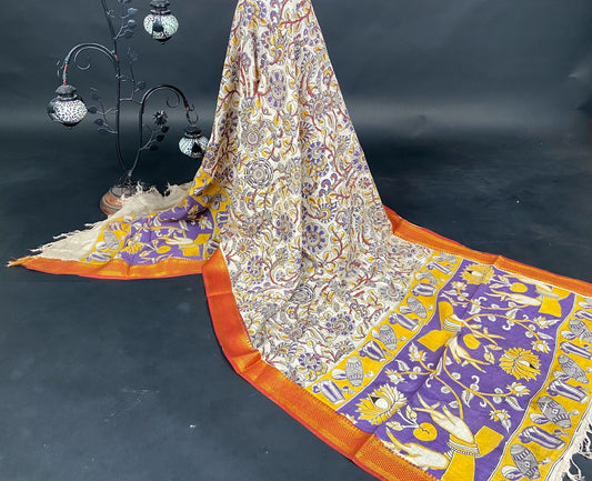 Manglagiri Silk Nizam Border Kalamkari Dupatta