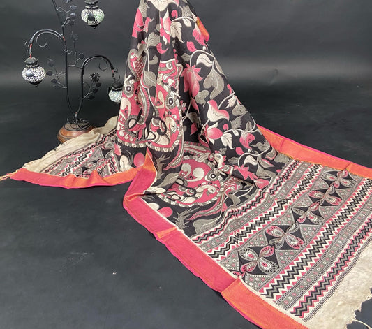 Manglagiri Silk Nizam Border Kalamkari Dupatta