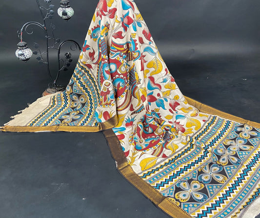 Manglagiri Silk Nizam Border Kalamkari Dupatta