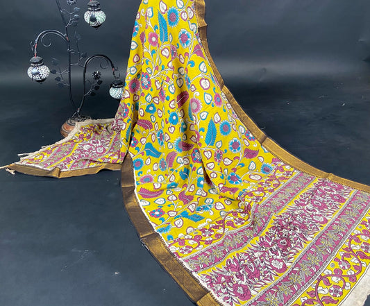 Manglagiri Silk Nizam Border Kalamkari Dupatta