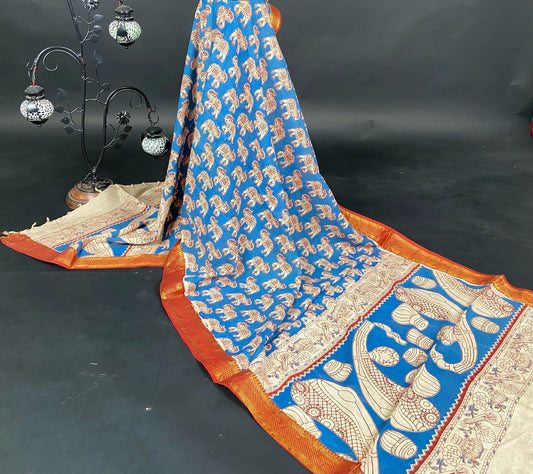 Manglagiri Silk Nizam Border Kalamkari Dupatta